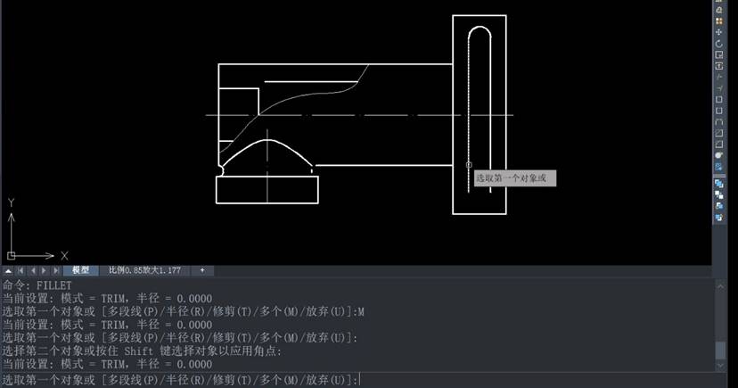 CAD如何绘制两条平行线间的倒圆角